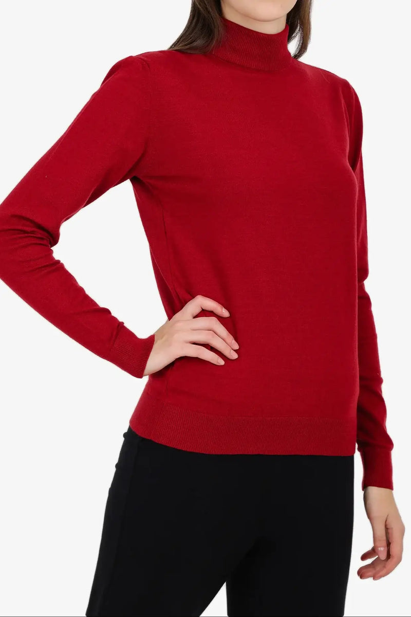 Acrylic Solid High Neck Pullover – Red