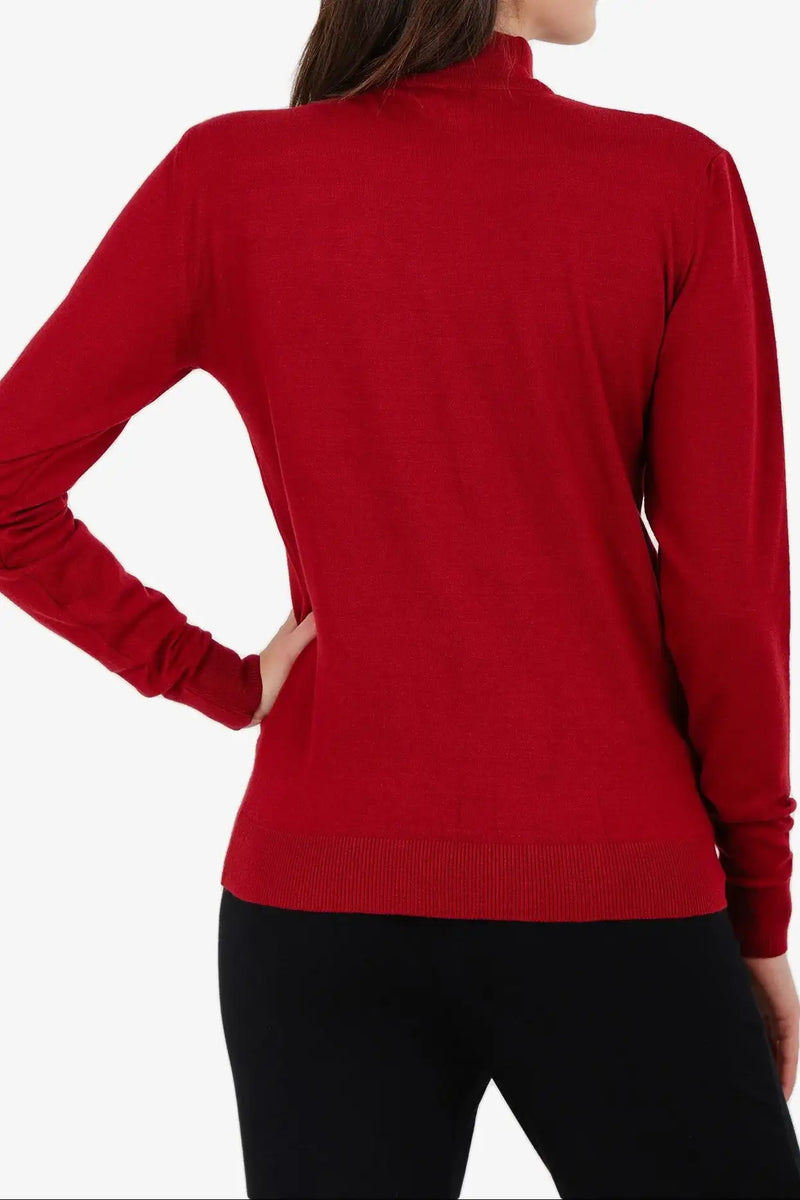 Acrylic Solid High Neck Pullover – Red
