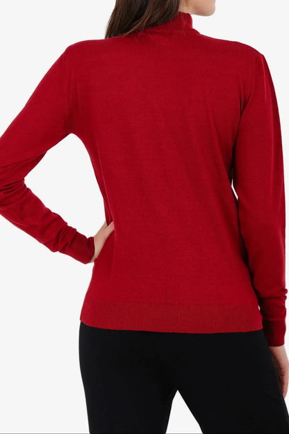 Acrylic Solid High Neck Pullover – Red