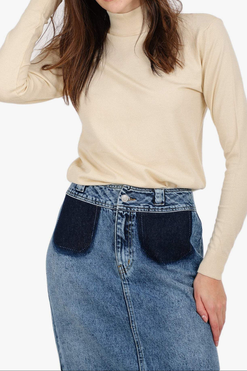 Acrylic Solid High Neck Pullover – Off White