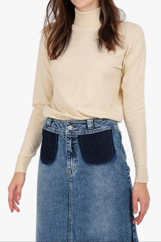 Acrylic Solid High Neck Pullover – Off White