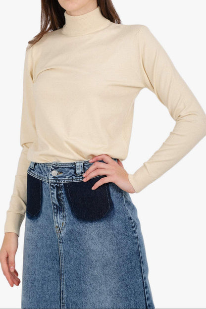 Acrylic Solid High Neck Pullover – Off White