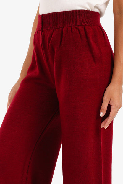 Acrylic Solid High-Waisted Lounge Pants – Wine