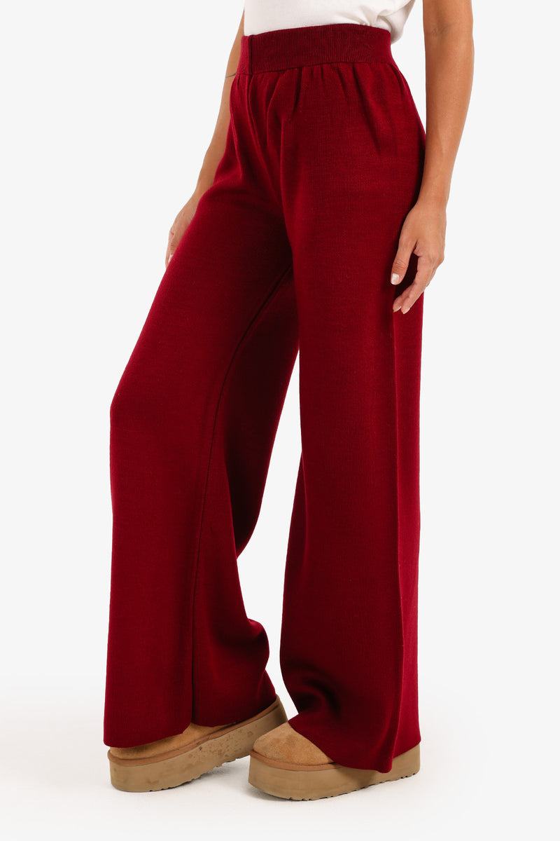 Acrylic Solid High-Waisted Lounge Pants – Wine