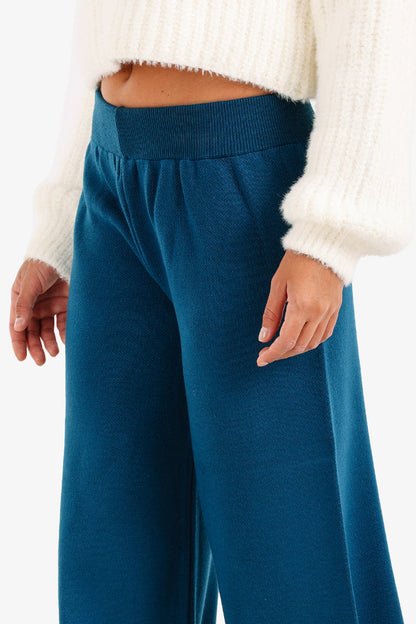 Acrylic Solid High-Waisted Lounge Pants – Blue Petroleum