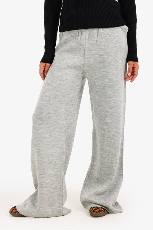 Acrylic Solid High-Waisted Lounge Pants – Grey