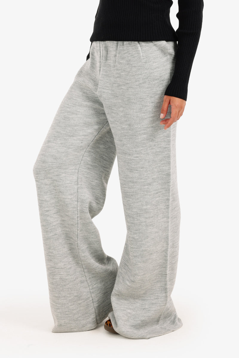 Acrylic Solid High-Waisted Lounge Pants – Grey