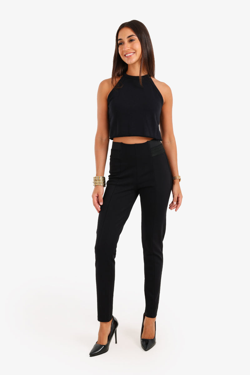 Cotton High-Waisted Skinny Leggings – Black