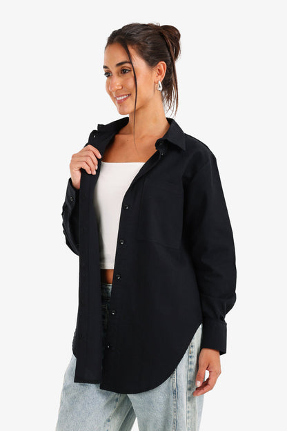 Cotton Asymmetrical Hem Shirt – Black