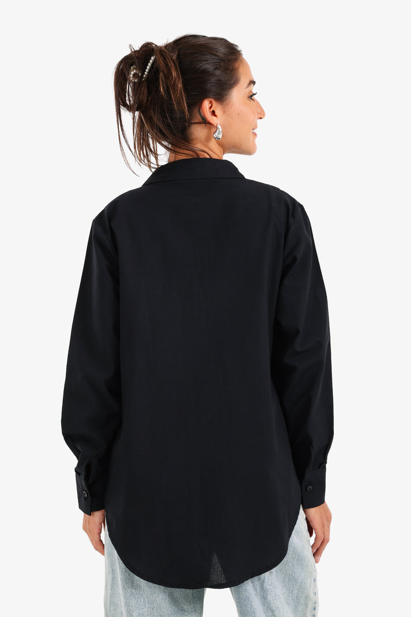 Cotton Asymmetrical Hem Shirt – Black