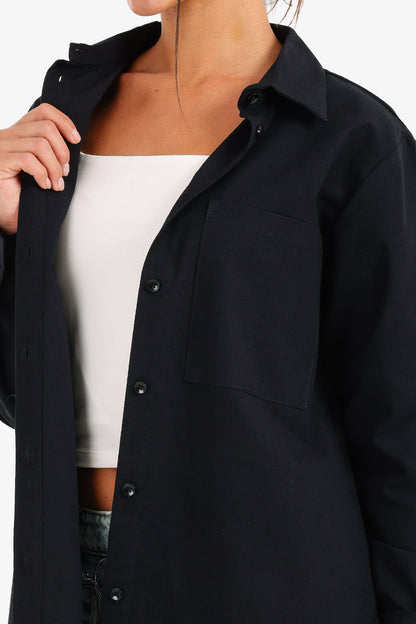 Cotton Asymmetrical Hem Shirt – Black