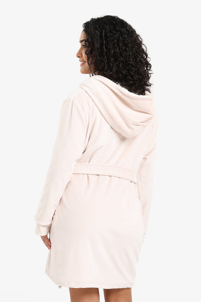 Velvet Solid Hooded Robe – Ivory