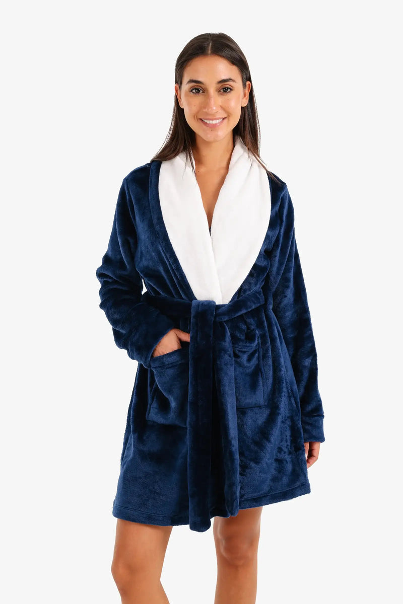 Velvet Plain Robe – Navy