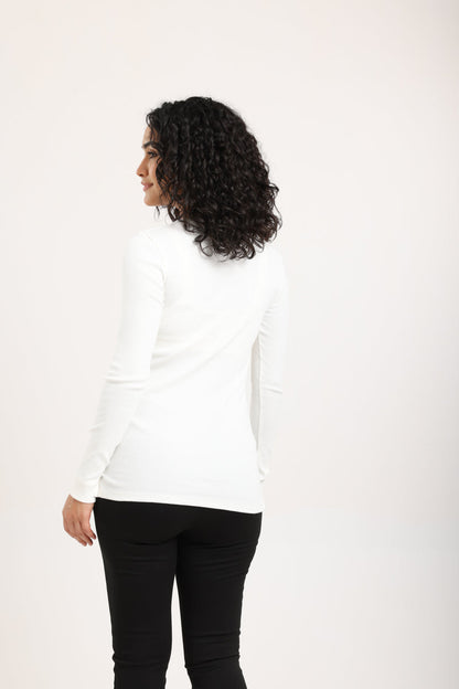 Cotton Ribbed Long Sleeve Top – Off White