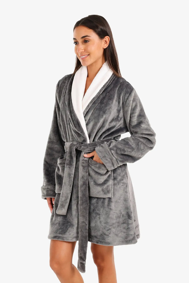 Velvet Plain Robe – Dark Grey