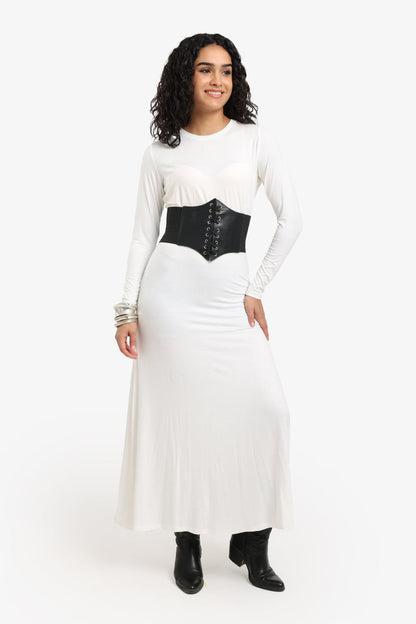 Viscose Blend Plain Knitted Long Dress – Off White