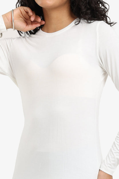 Viscose Blend Plain Knitted Long Dress – Off White