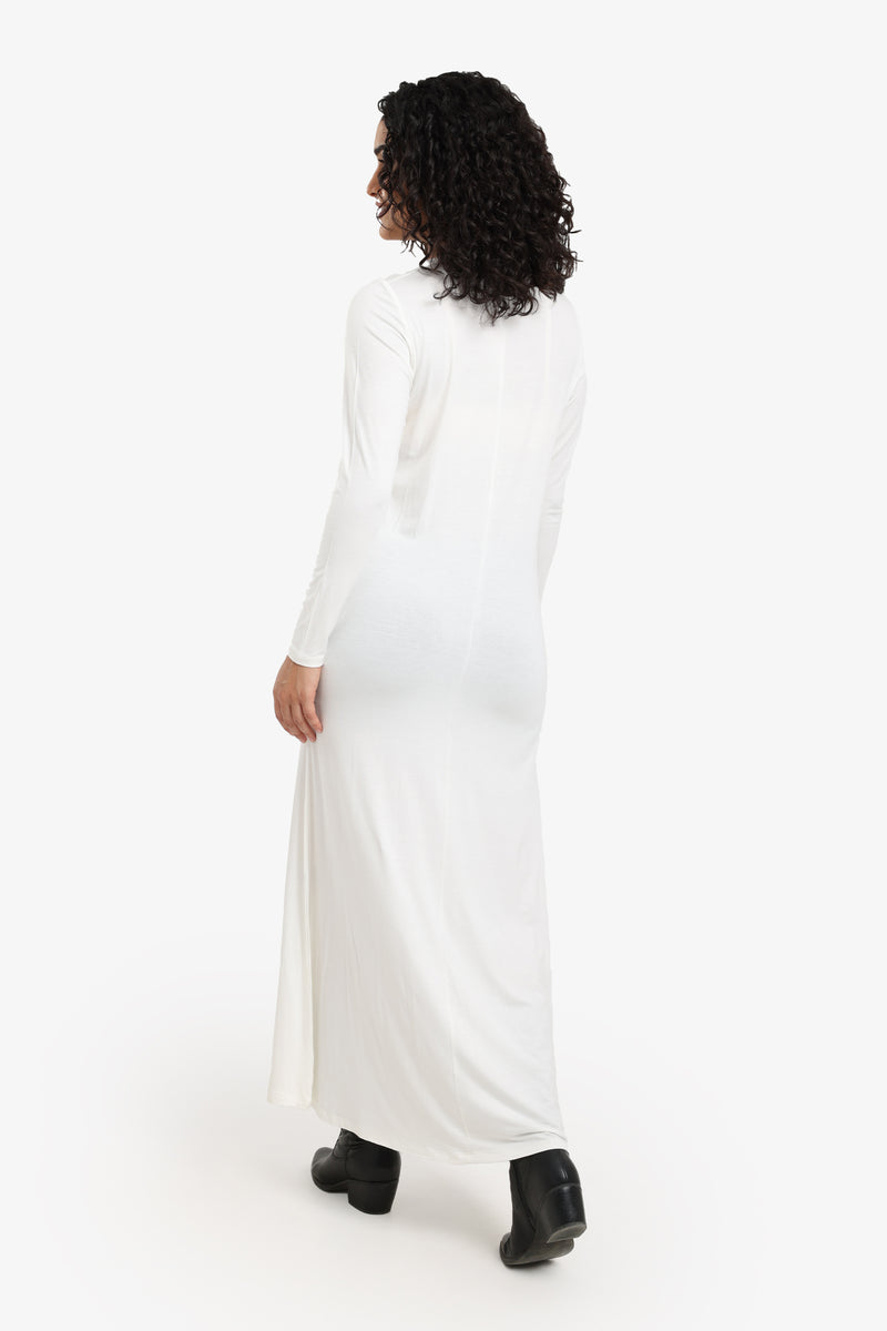 Viscose Blend Plain Knitted Long Dress – Off White