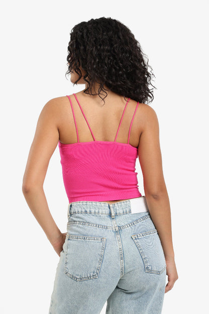 Polyamide Ribbed Double-Strap Top – Hot Pink