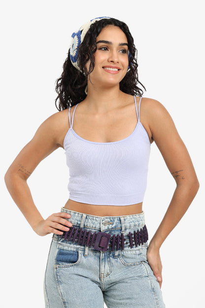 Polyamide Ribbed Double-Strap Top – Lavender