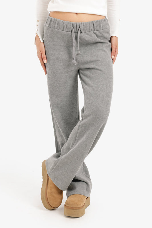 Cotton Blend Ribbed Lounge Pants – Medium Grey