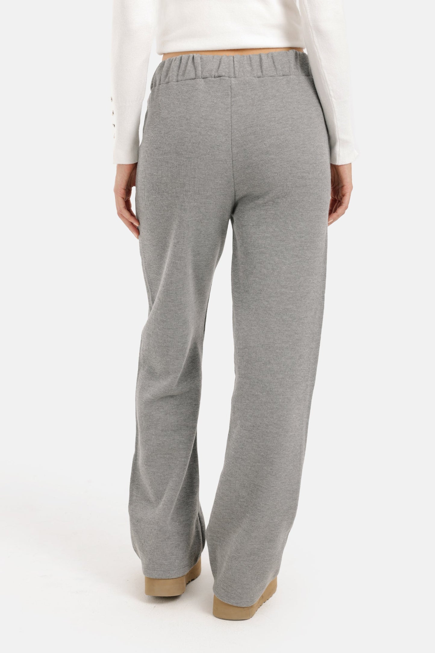 Cotton Blend Ribbed Lounge Pants – Medium Grey
