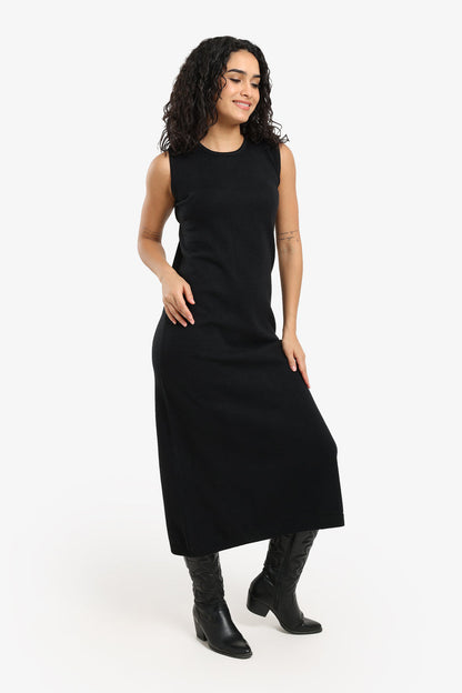 Polyamide Sleeveless Knitted Midi Dress – Black