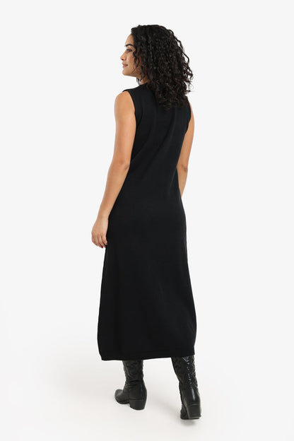 Polyamide Sleeveless Knitted Midi Dress – Black