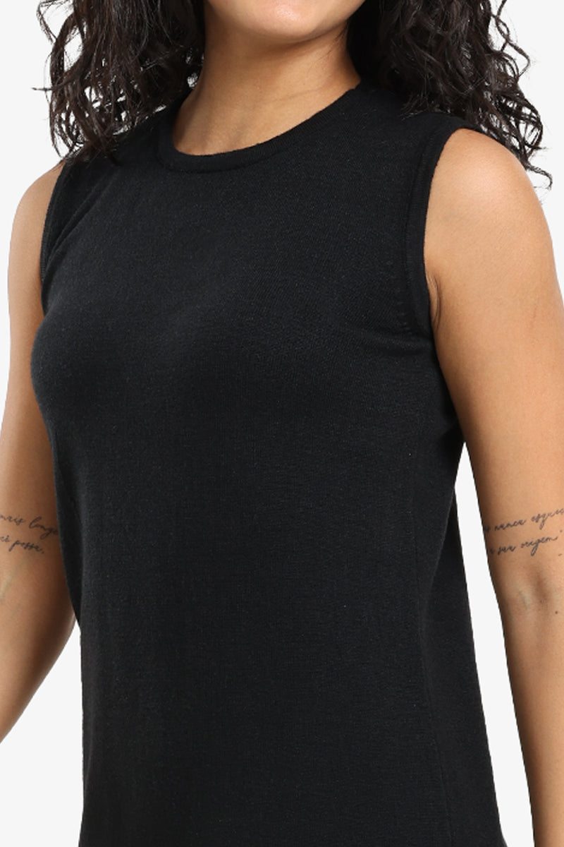 Polyamide Sleeveless Knitted Midi Dress – Black