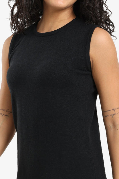 Polyamide Sleeveless Knitted Midi Dress – Black