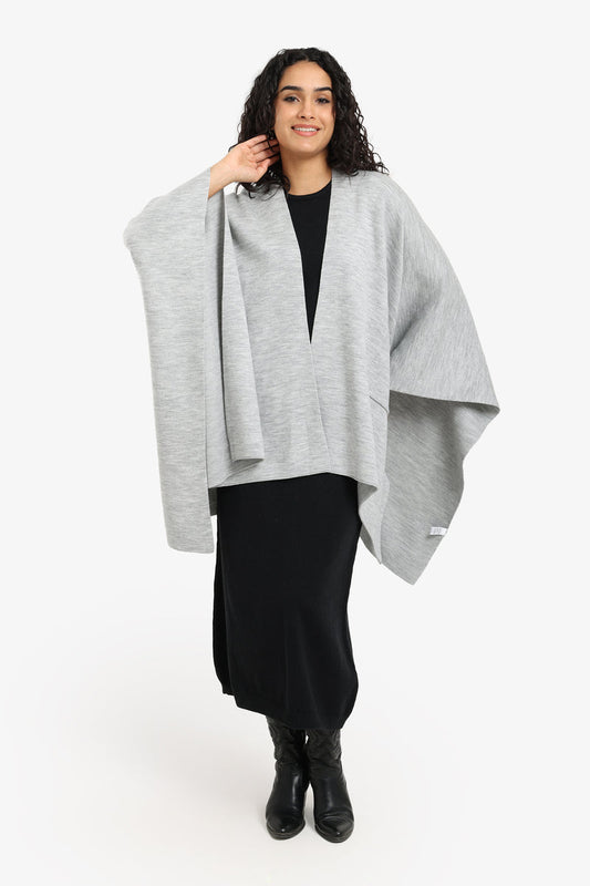 Acrylic Knit Open Poncho – Grey