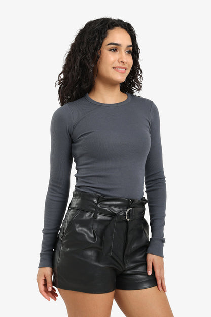 Cotton Ribbed Long Sleeve Top – Grey