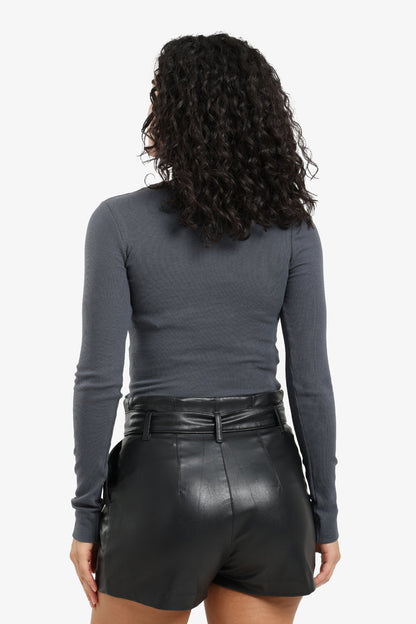 Cotton Ribbed Long Sleeve Top – Grey