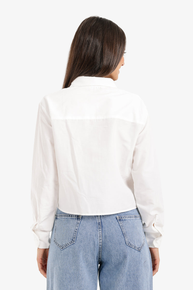 Cotton Cropped Button-Up Shirt – White