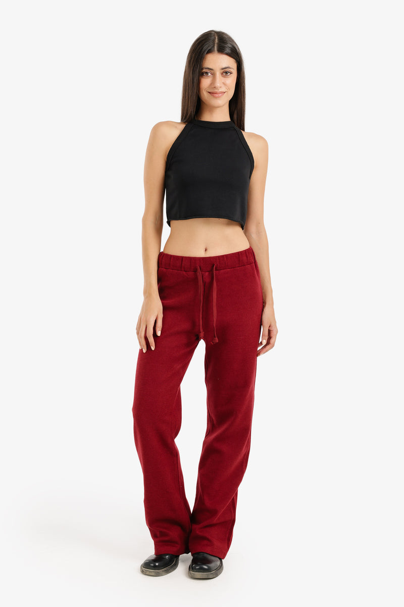 Cotton Blend Ribbed Lounge Pants – Burgundy