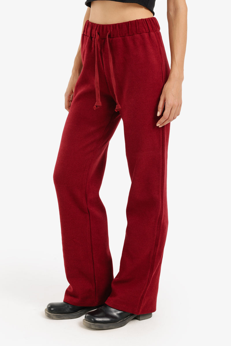 Cotton Blend Ribbed Lounge Pants – Burgundy