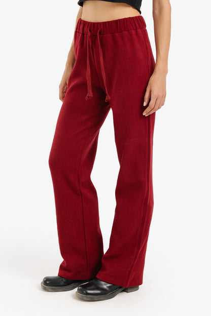 Cotton Blend Ribbed Lounge Pants – Burgundy
