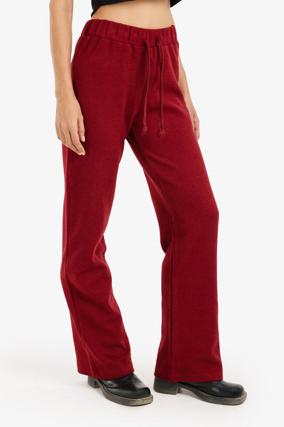 Cotton Blend Ribbed Lounge Pants – Burgundy