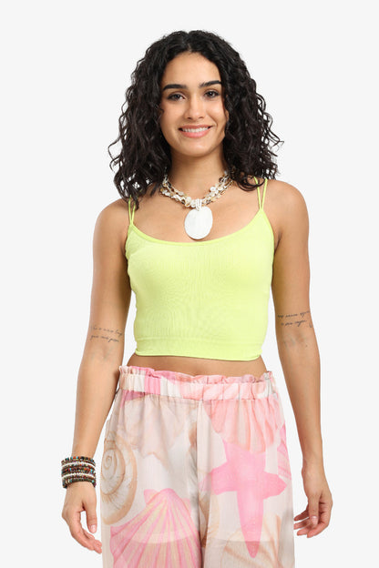 Polyamide Ribbed Double-Strap Top – Lime