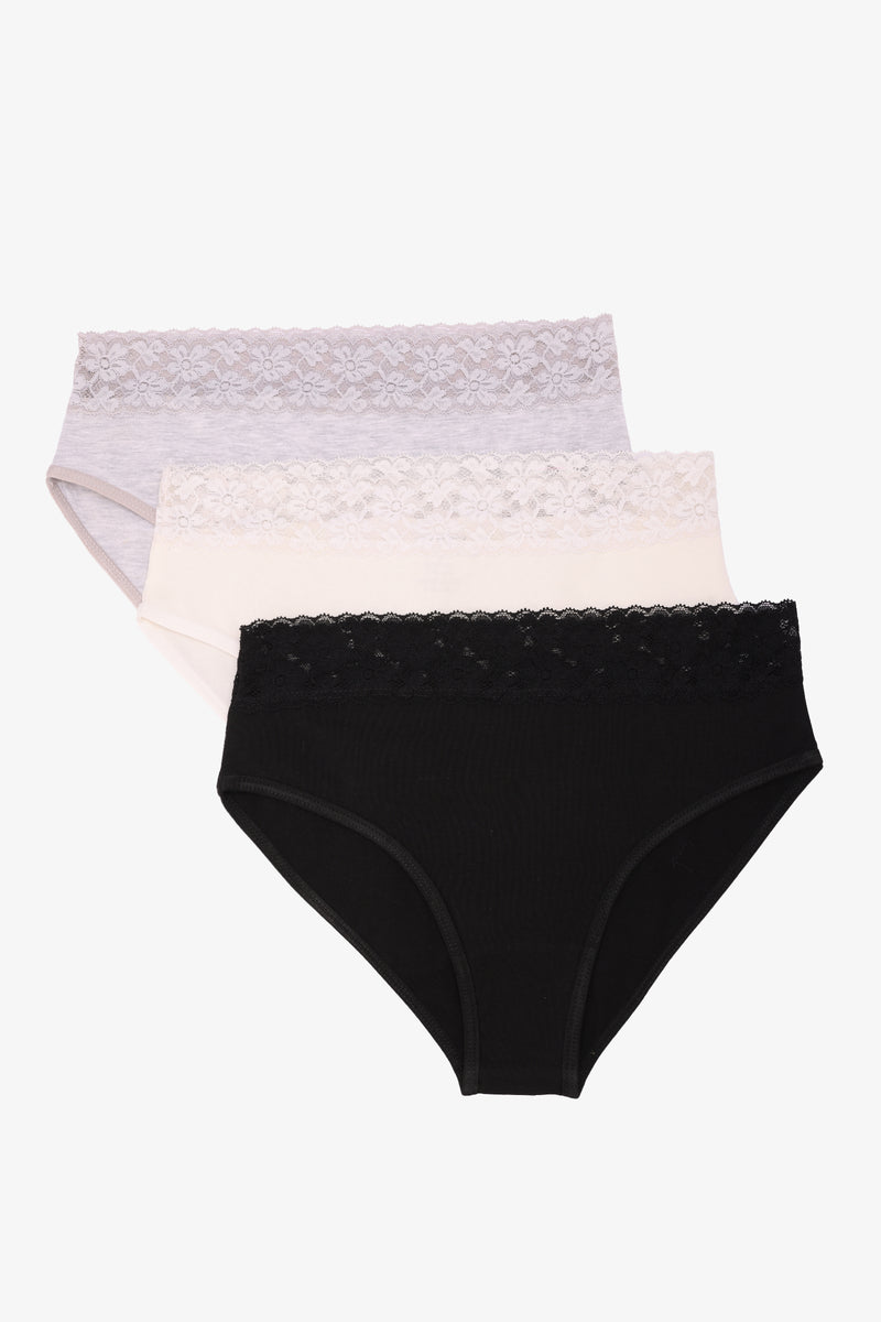 Pack of 3 Polyamide Lace Brief Panties – Multicolor