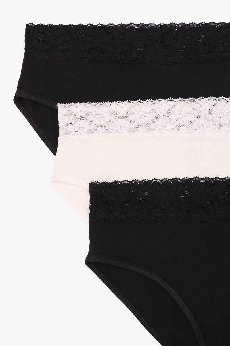 Pack of 3 Polyamide Lace Brief Panties – Multicolor