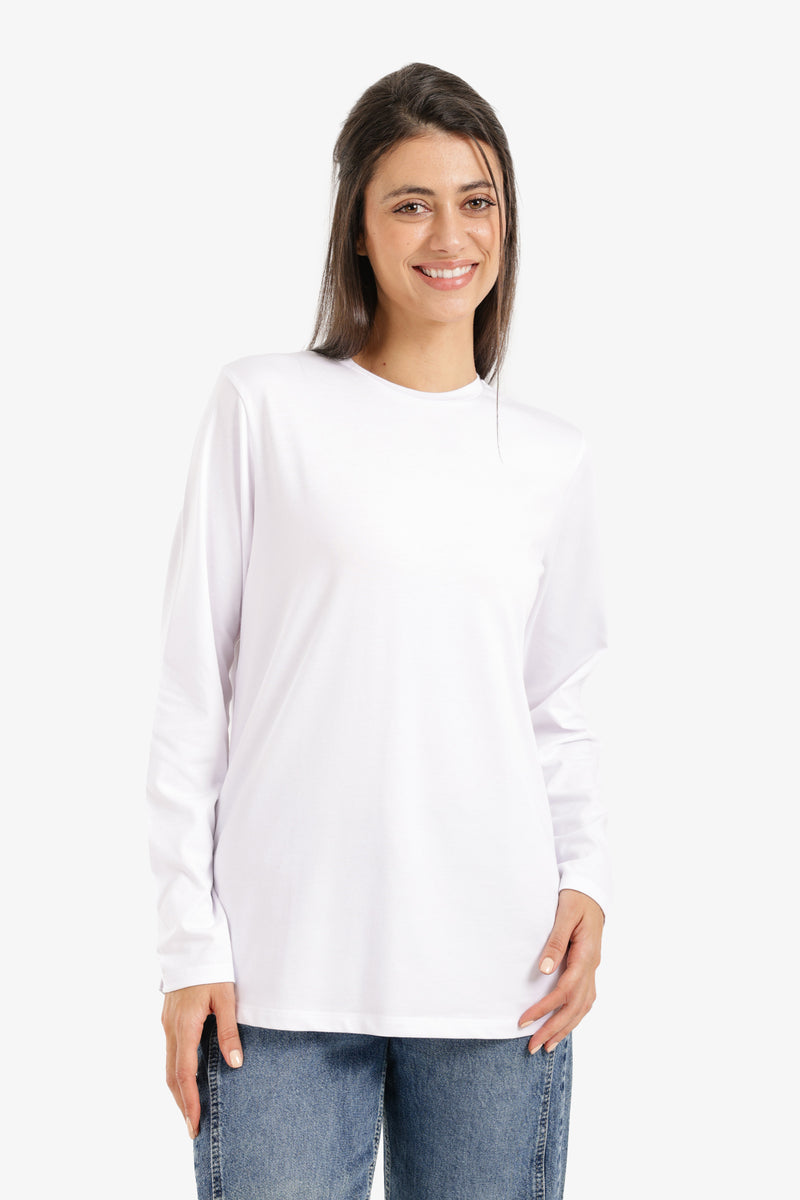 Solid Side Slit Long Sleeve T-Shirt – Off White