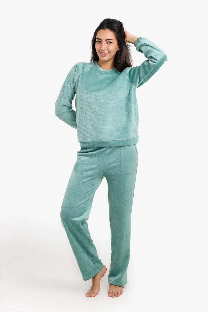 Velvet Textured Pajama Set – Aqua Mint