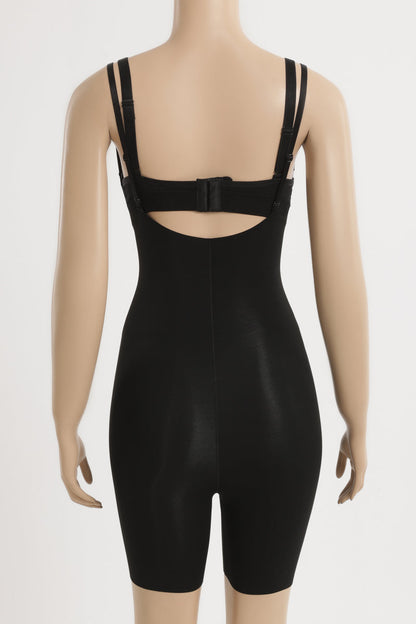Polyamide Blend Plain Braless Bodysuit – Black