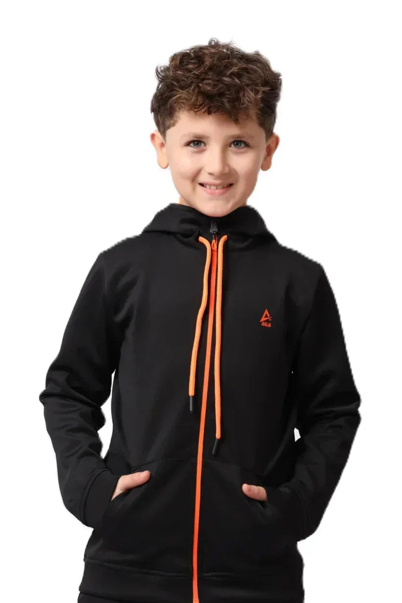 Contrast Zip-Up Hoodie - Black & Orange