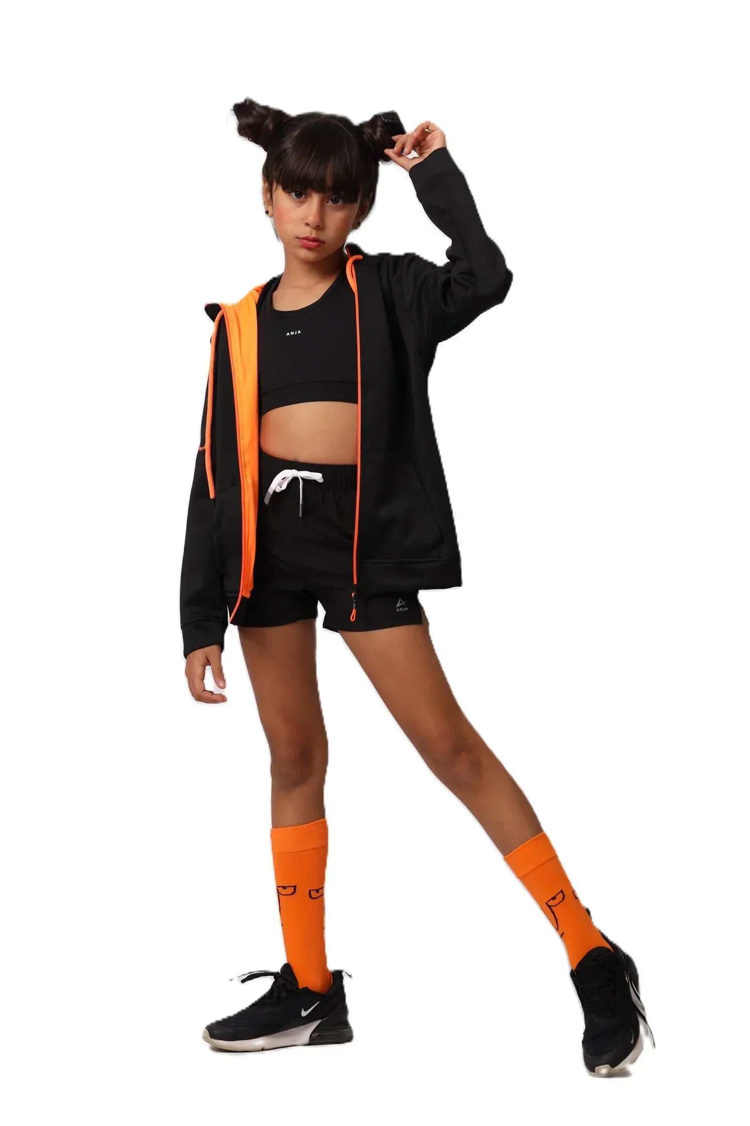 Contrast Zip-Up Hoodie - Black & Orange