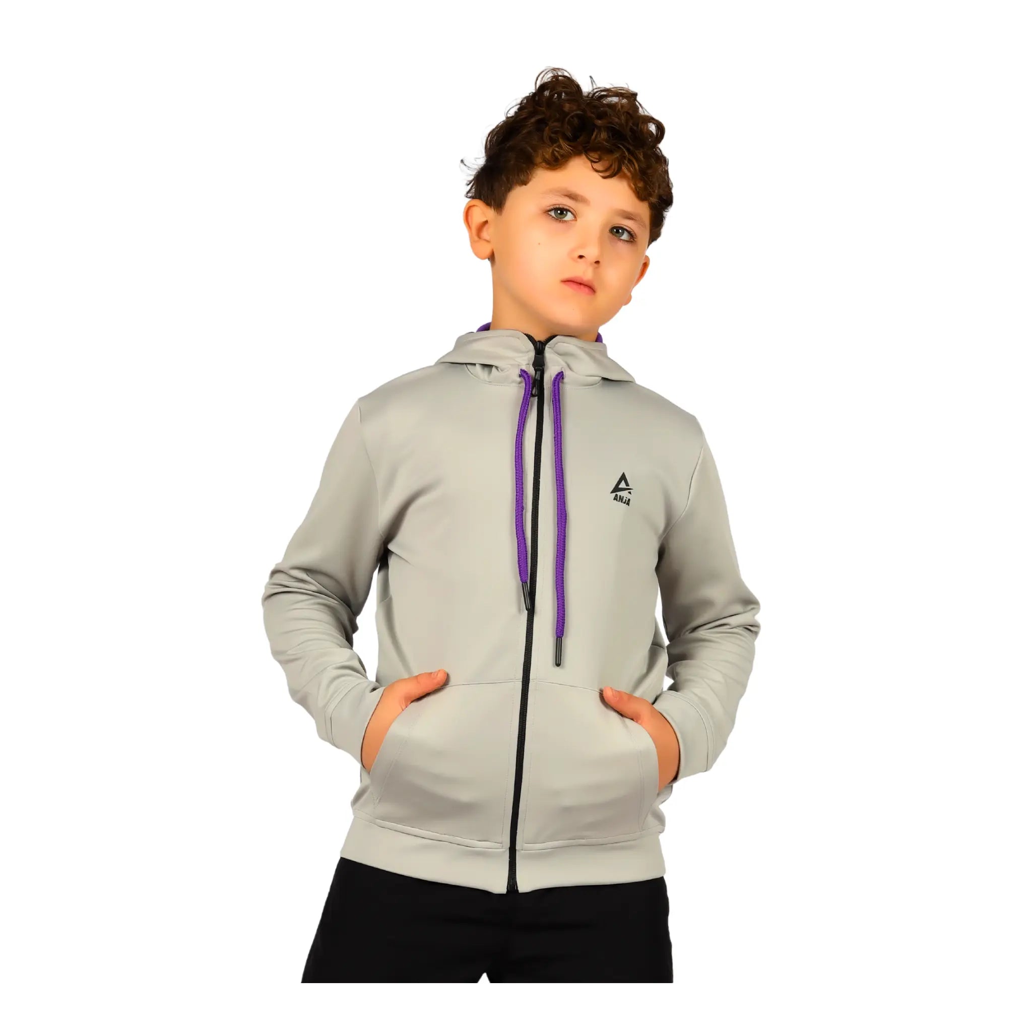 Contrast Zip-Up Hoodie - Grey & Purple