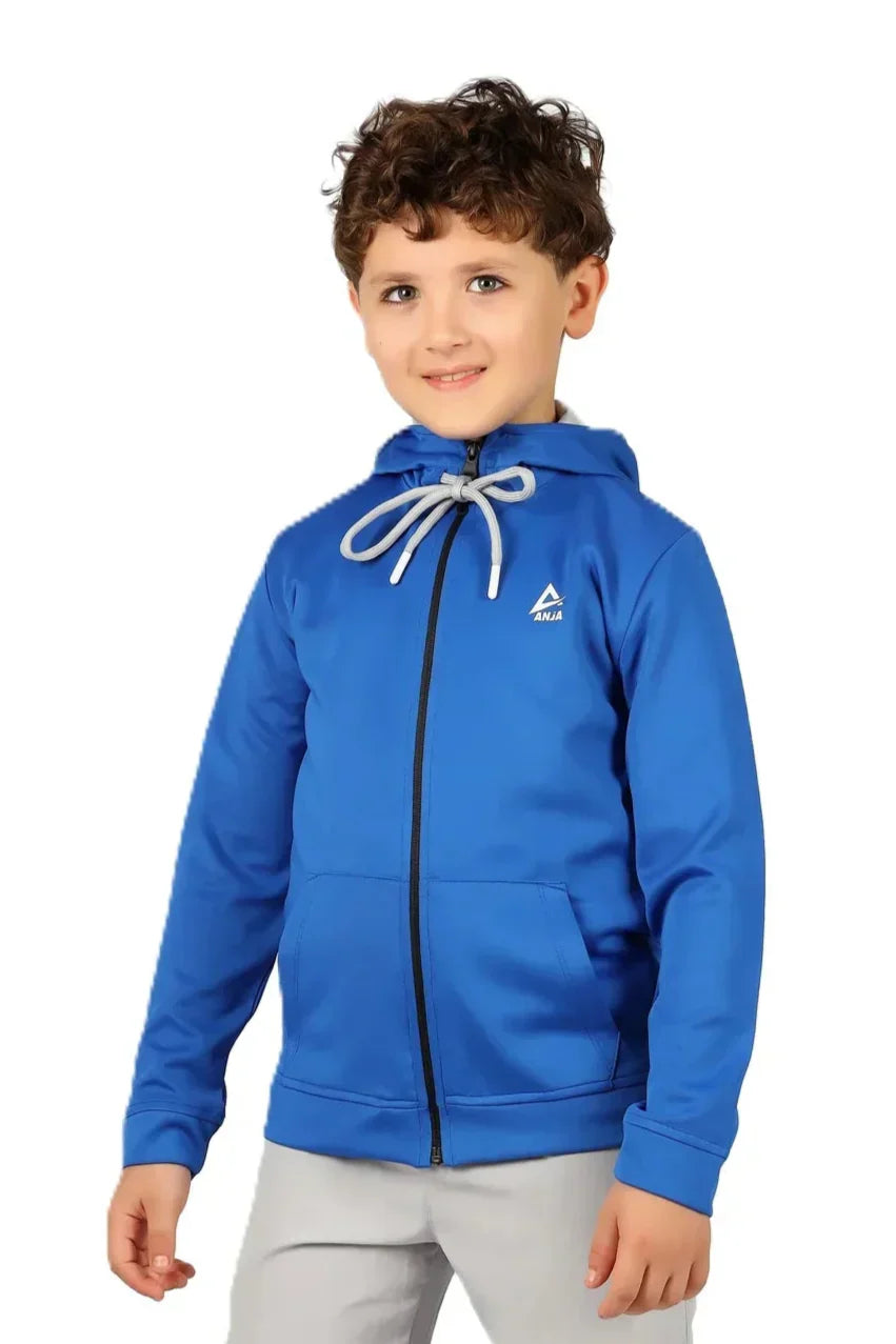 Contrast Zip-Up Hoodie - Blue