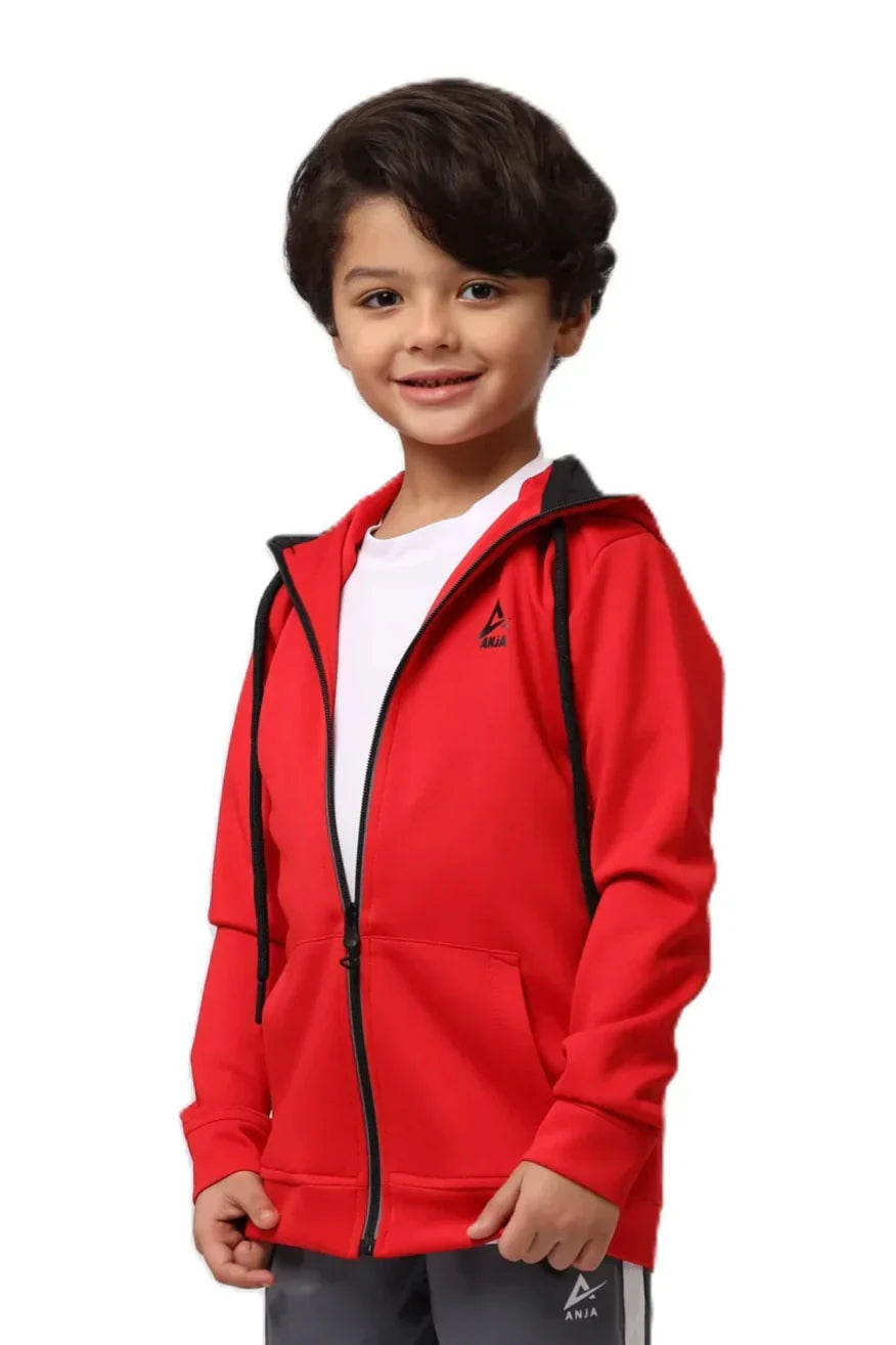 Contrast Zip-Up Hoodie - Red