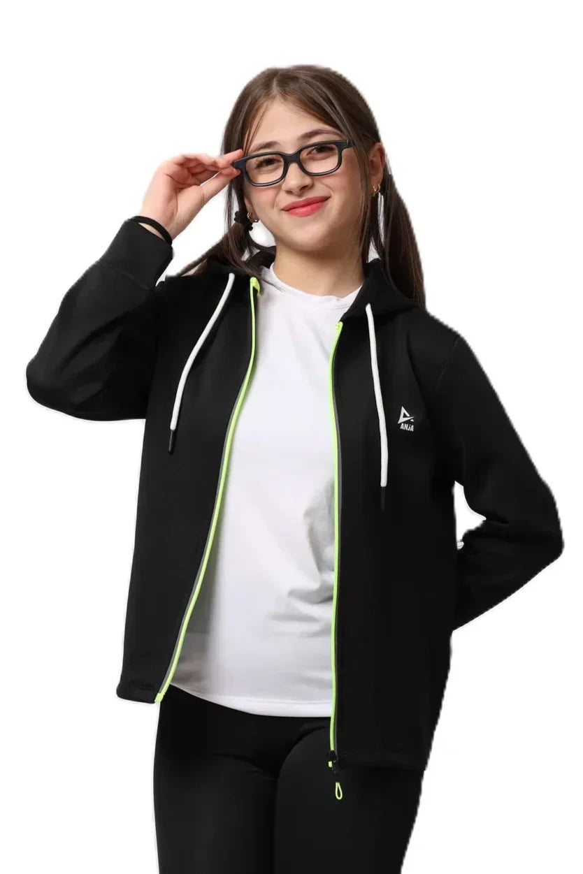 Contrast Zip-Up Hoodie - Black & Yellow